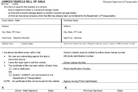 wisconsin junk vehicle bill of sale
